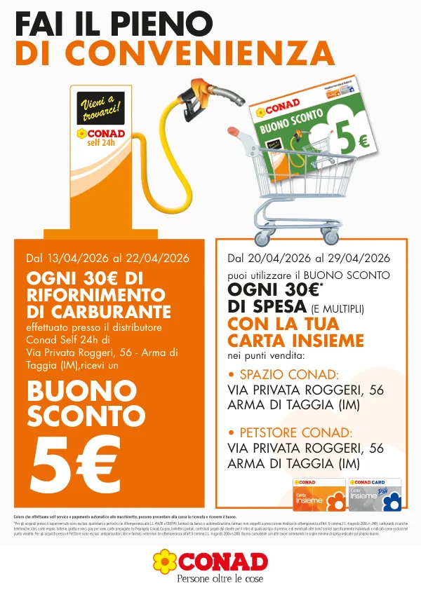 Conad — Conad - Buono Sconto 5€ Distributore Arma Di Taggia