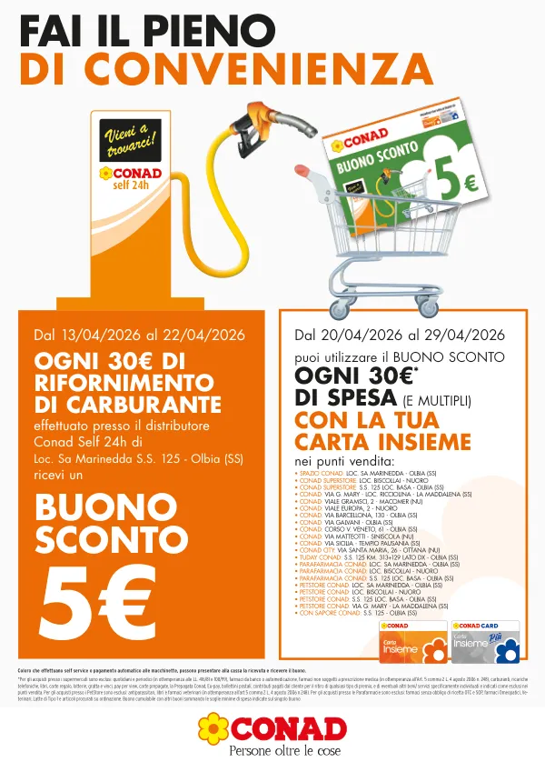 Conad — Conad - Buono Sconto 5€ Distributore Olbia