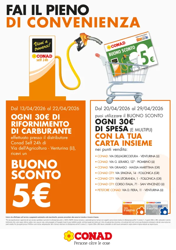 Conad — Conad - Buono Sconto 5€ Distributore Venturina Terme