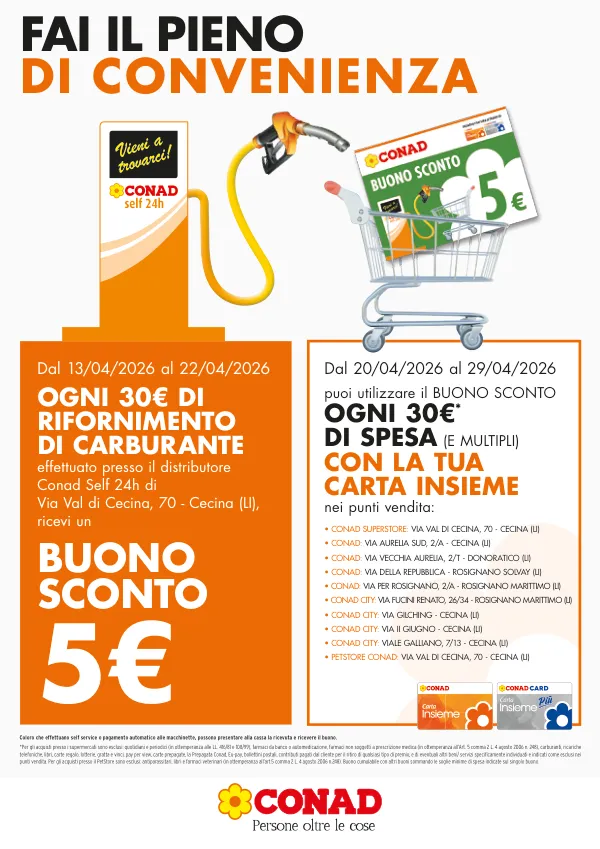 Conad — Conad - Buono Sconto 5€ Distributore Cecina