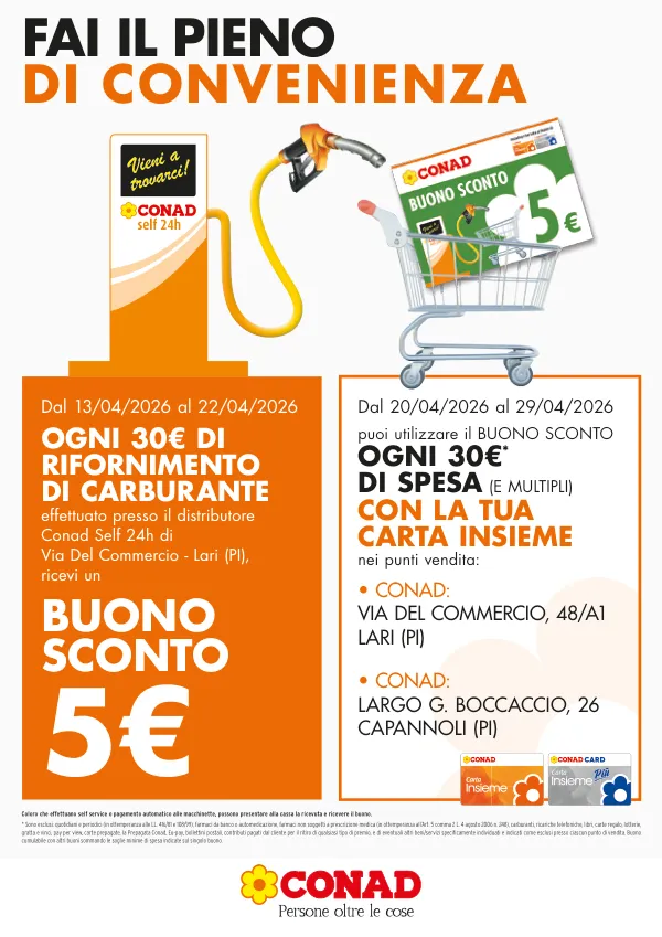 Conad — Conad - Buono Sconto 5€ Distributore Lari